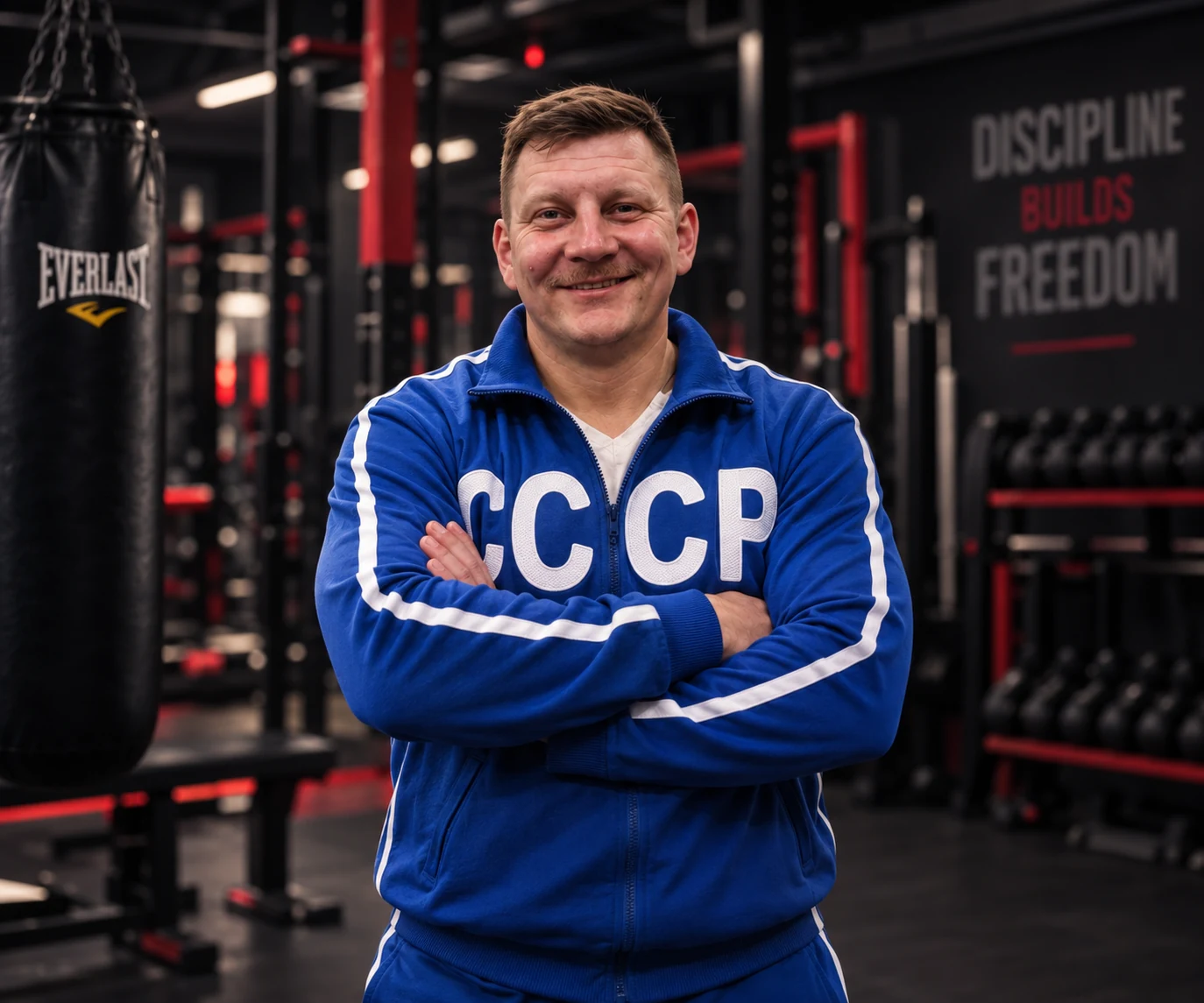 Павел Литвиненко в спортивном костюме в зале